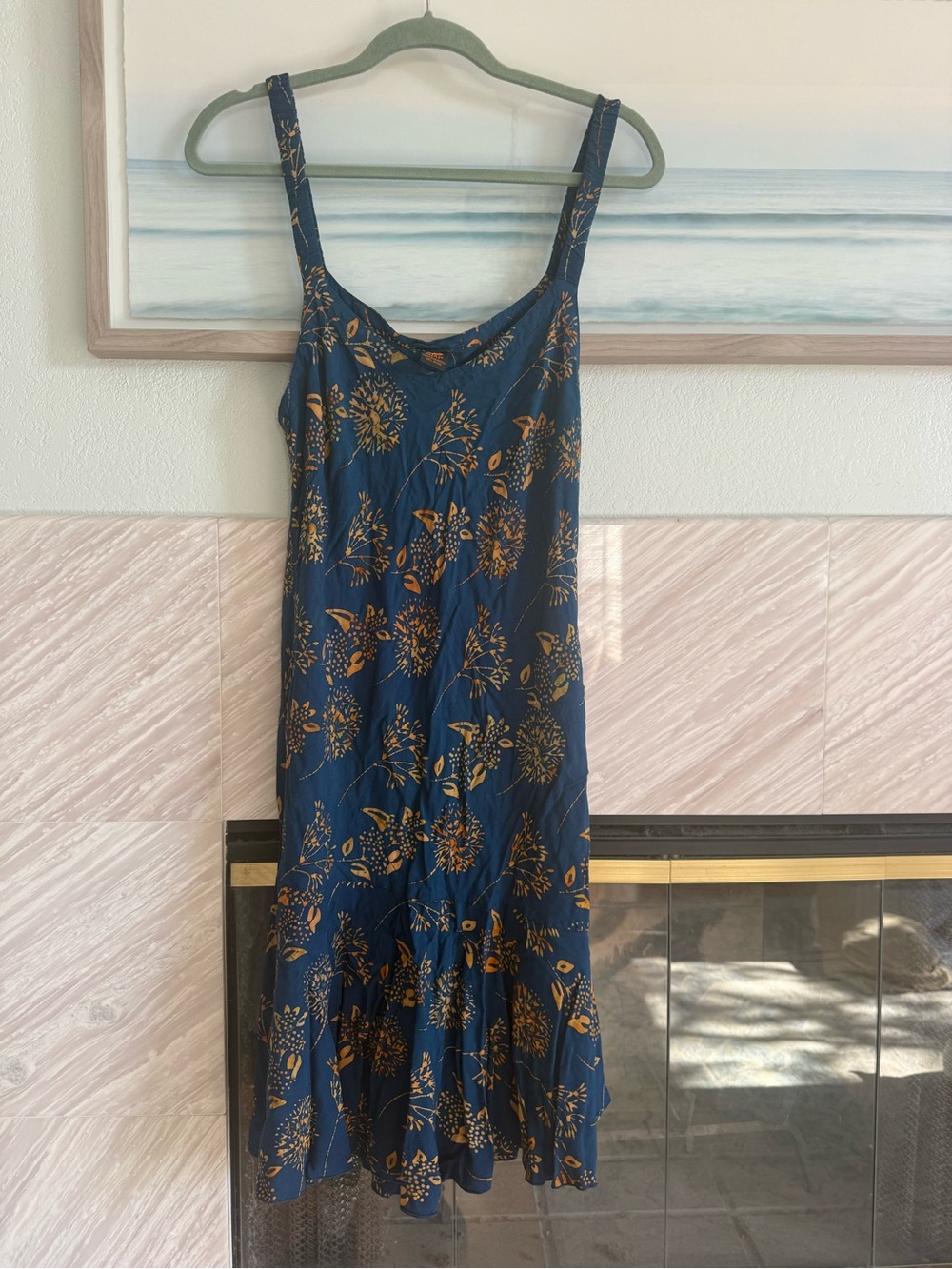 Ojai Navy Rayon Dress with Mustard Floral Print